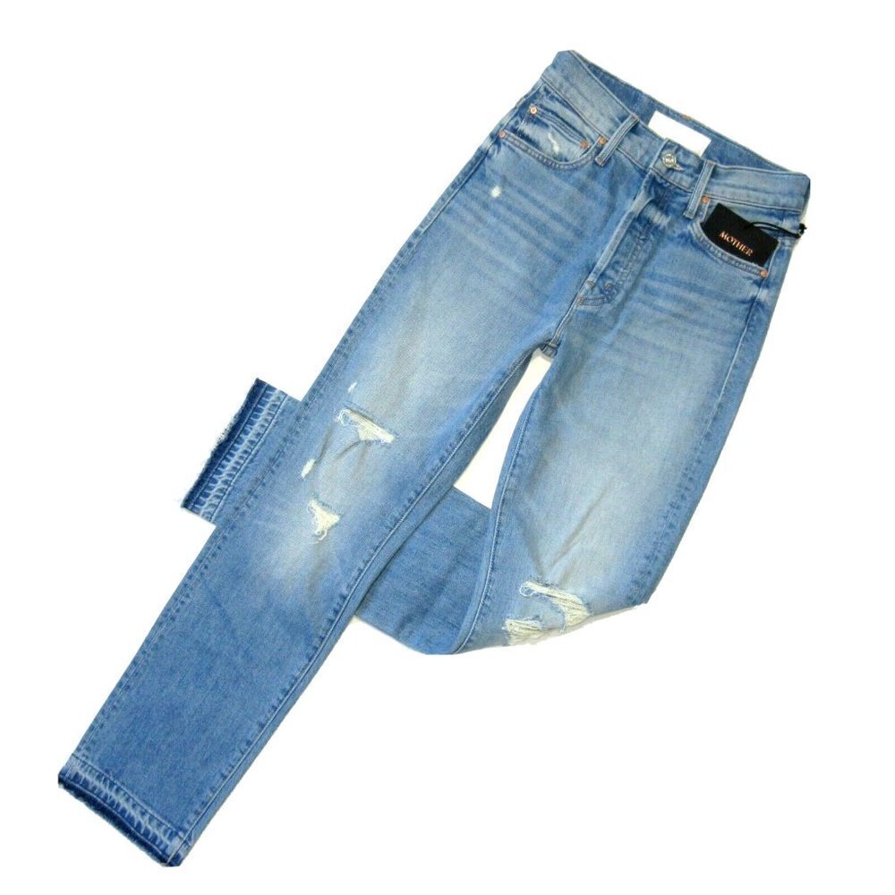 NWT Mother Superior High Waisted Hiker Hover Undone Hem in On My Knees Jeans 24